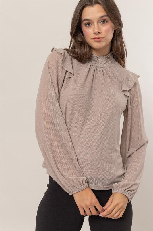 Lurex Mesh Ruffle Blouse