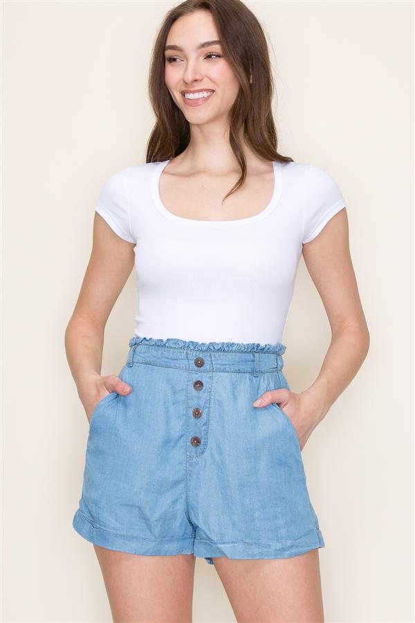 Ruffle Waist Tencel Paperbag Shorts