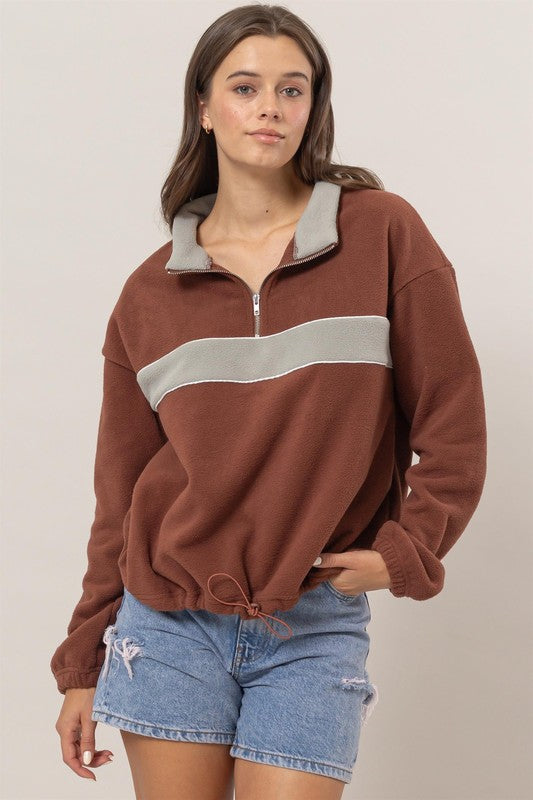 Fleece Colorblock Half Zip Pullover Top