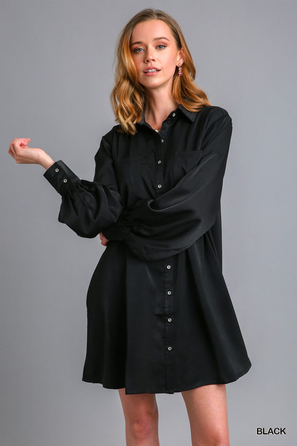 Satin Button Down Shirt Dress