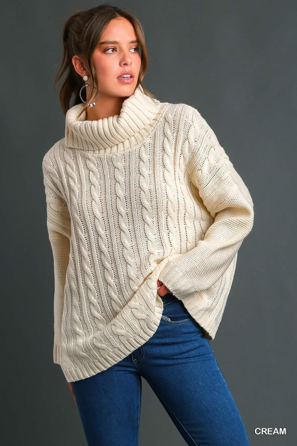 Cable Turtleneck Sweater Top