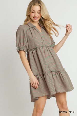 Checkered SS Collar Dress