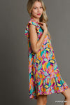 Abstract Print Tie Neck Dress