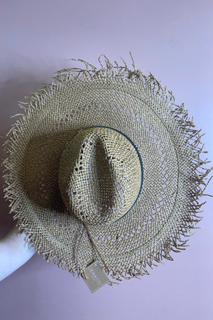 Claudia Whipstitch Leather Band Wide Brim Straw Hat