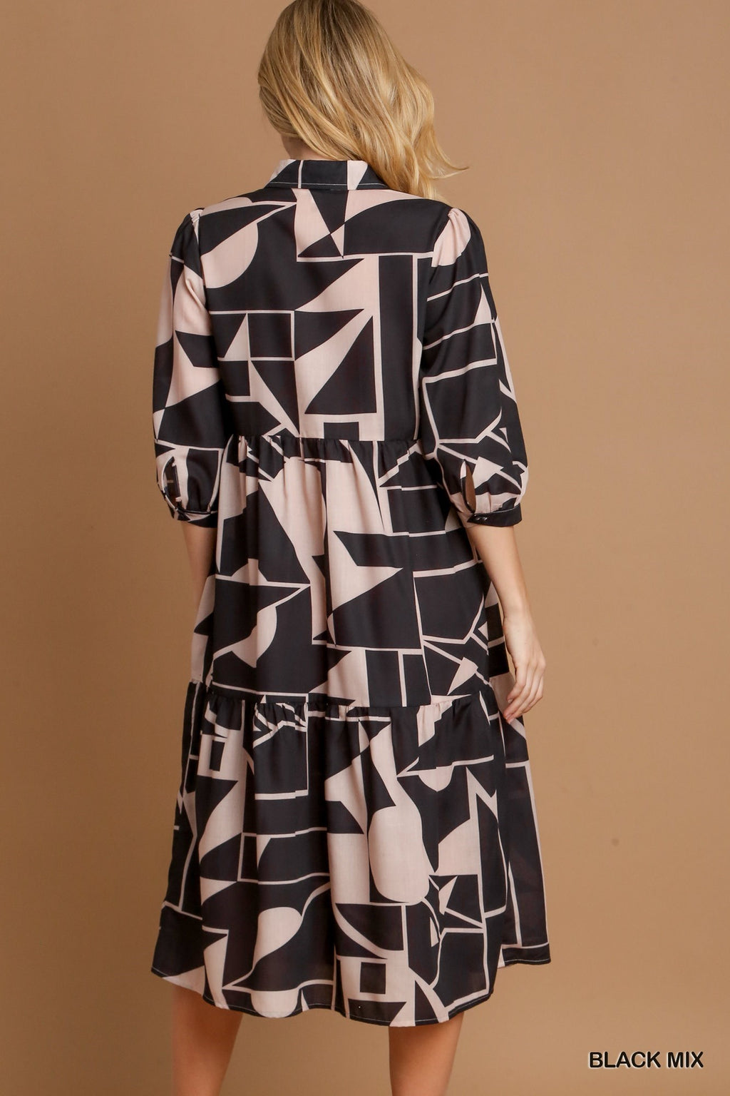 Abstract Print Button Down Midi Dress