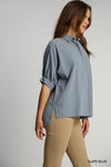 Linen Stripe Boxy Button Down Top