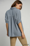 Linen Stripe Boxy Button Down Top