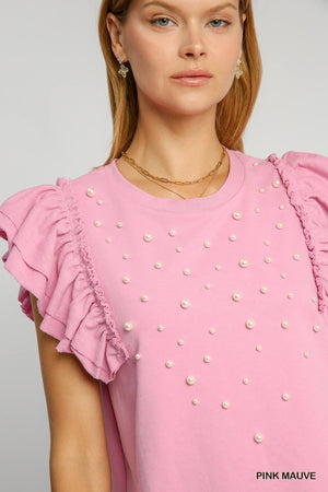 Ruffle Sleeve Terry Pearl Top