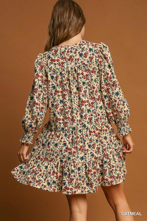 Split V Floral Cord Dress