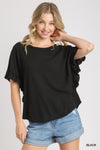 Crew Neck Ruffle Sleeve Knit Top