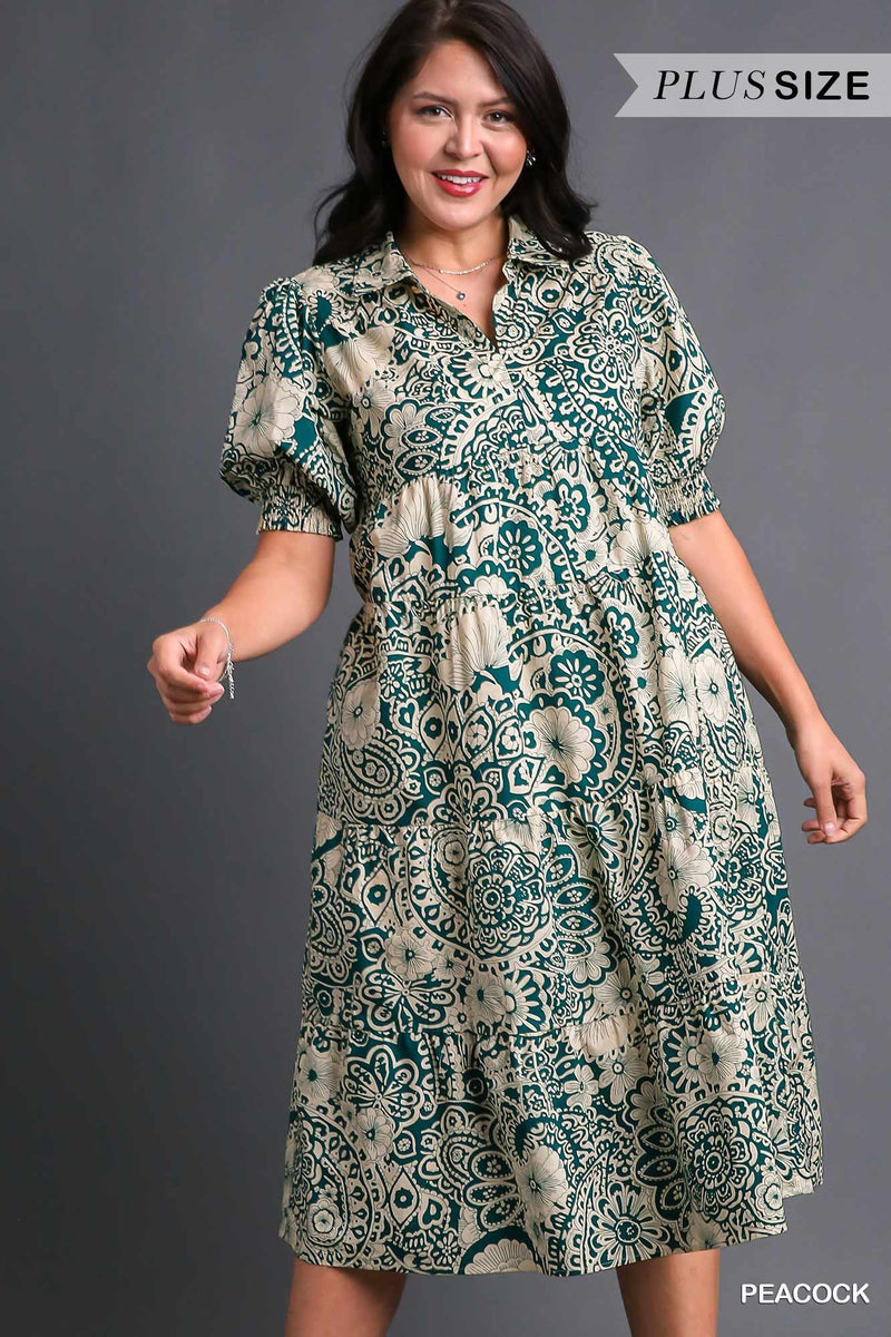 Plus Tier Collar Paisley Midi Dress