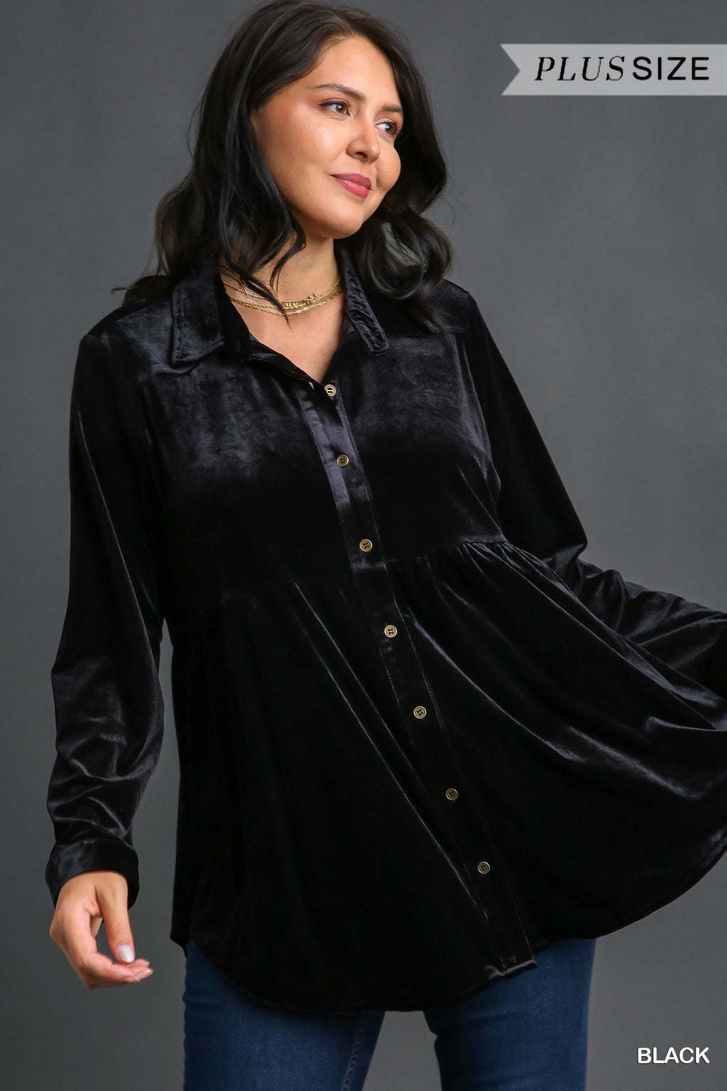 Plus Velvet Button Tunic Top