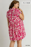 Plus Print Side Pocket Collar Dress