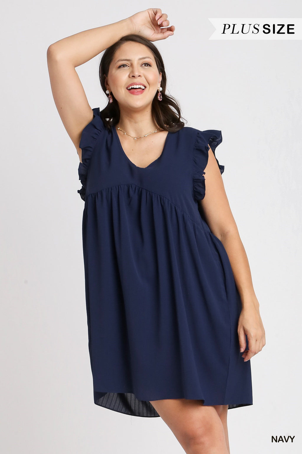 Plus V-Neck Ruffle Sleeve Dress