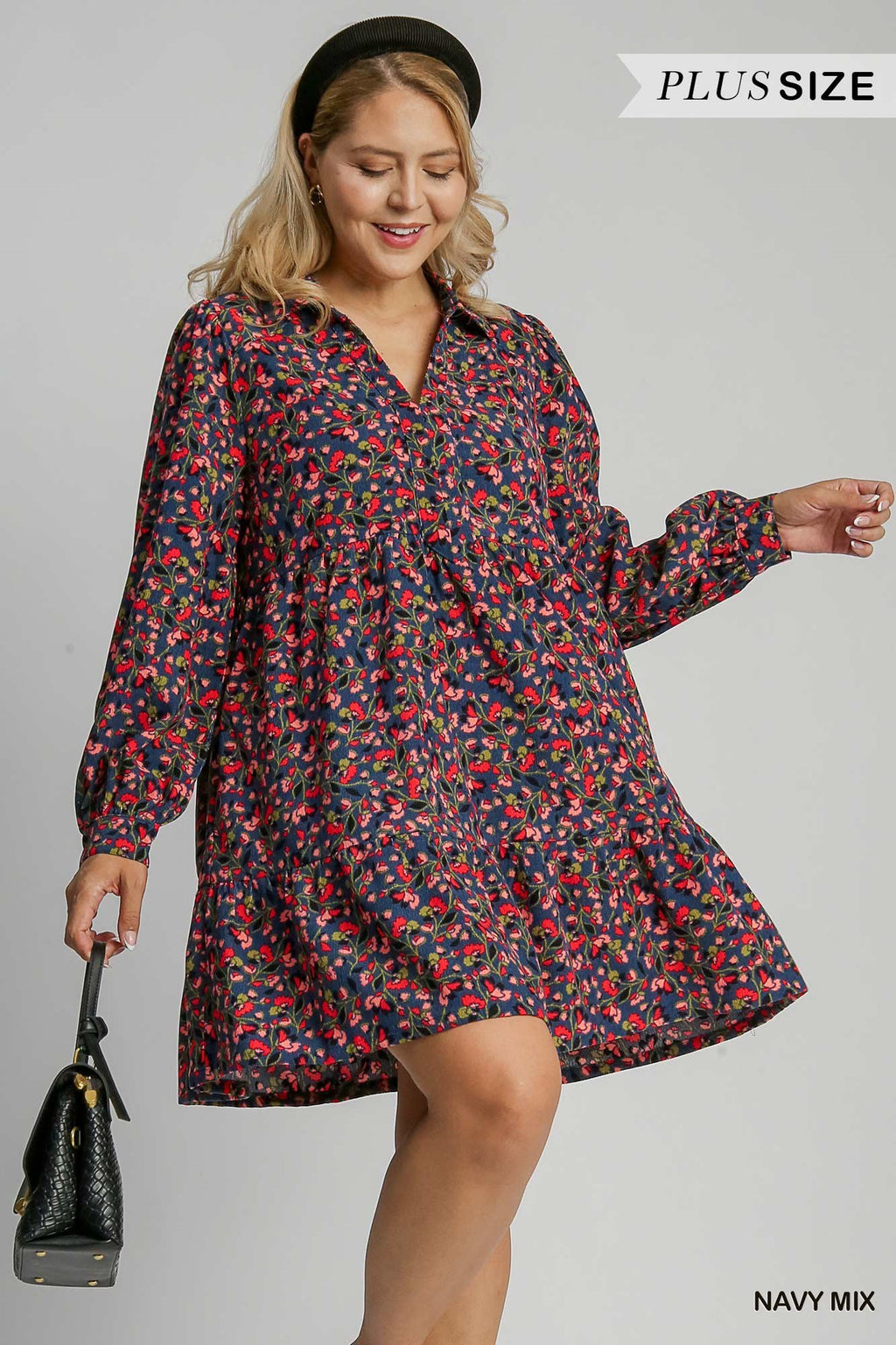 Plus Floral Collar Babydoll Dress