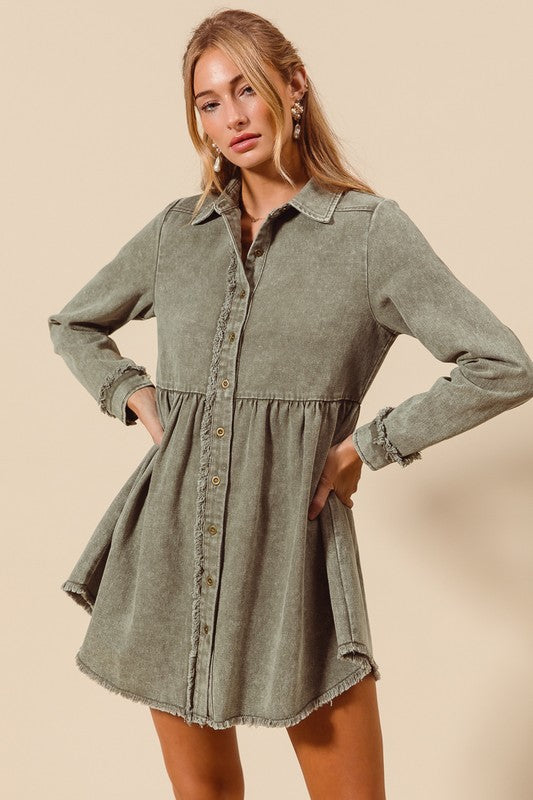 Washed Twill Button Down Dress