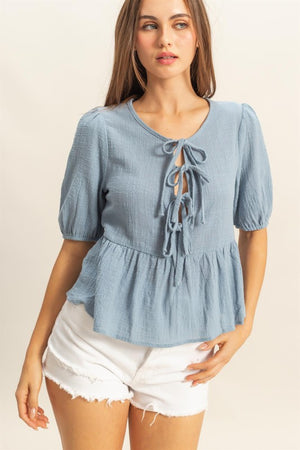 Ribbon Tie Peplum Blouse