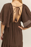 Deep V Flowy Sleeves Maxi Dress