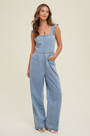 Tie Back Denim Jumpsuit