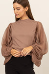 Sheer Sleeve Button Back Blouse