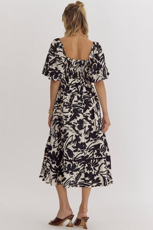 Trim Detail Print Midi Dress