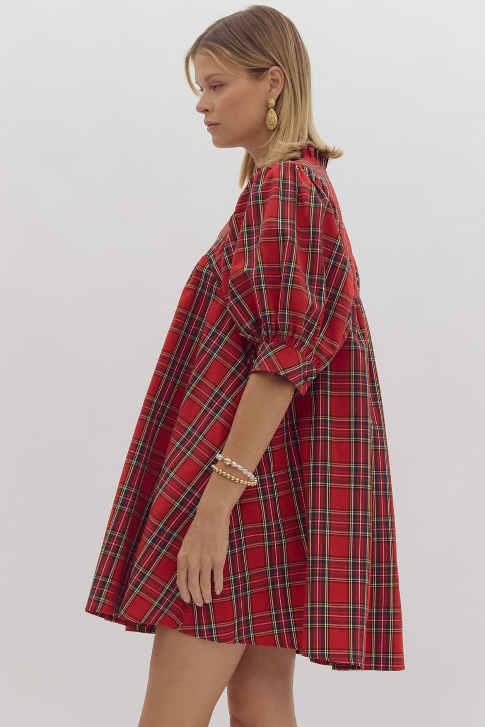 Plaid Puff Sleeve Mini Dress