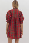 Plaid Puff Sleeve Mini Dress