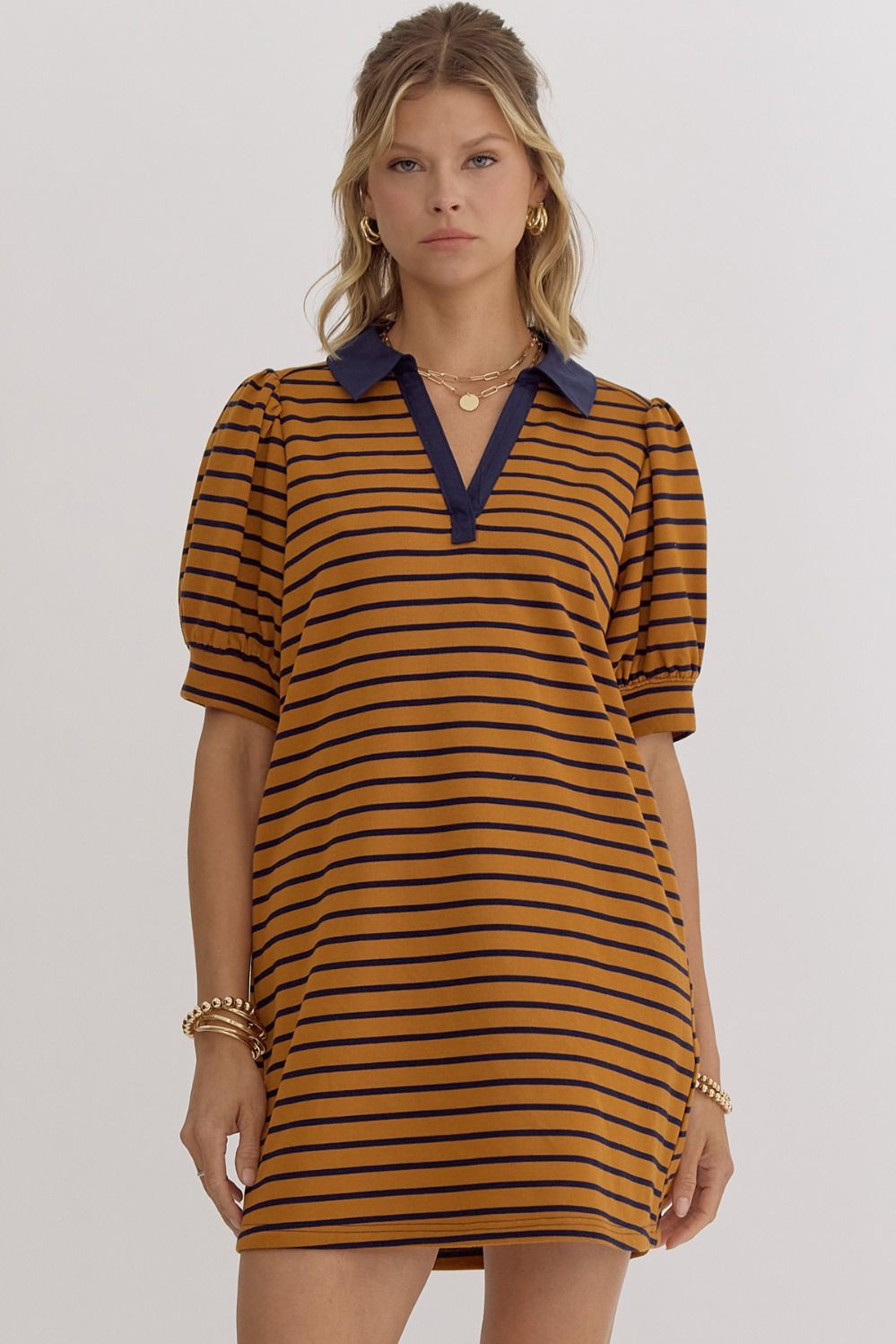 Stripe Knit Collar Dress