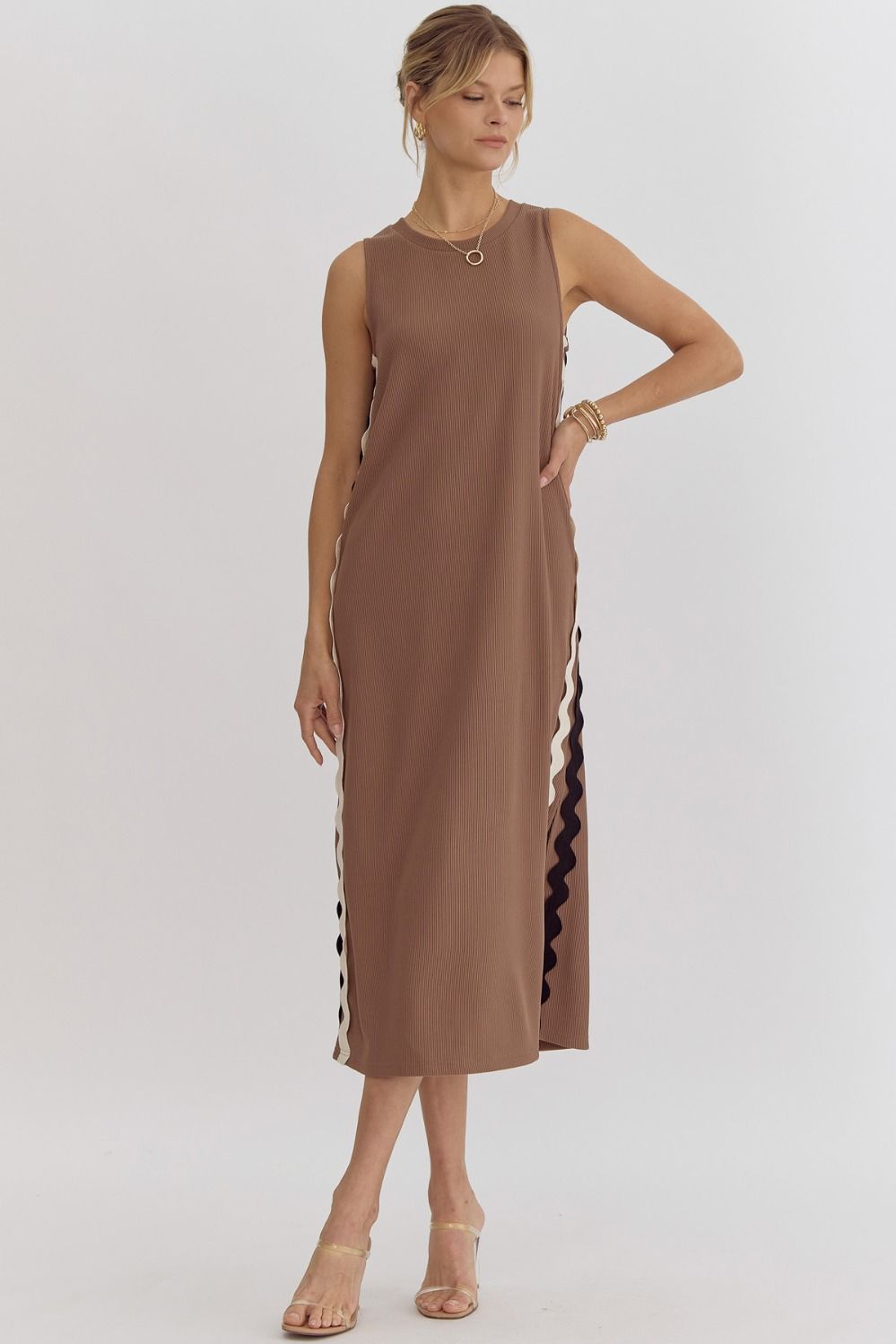 Ric Rac Trim Ribbed Midi Dress