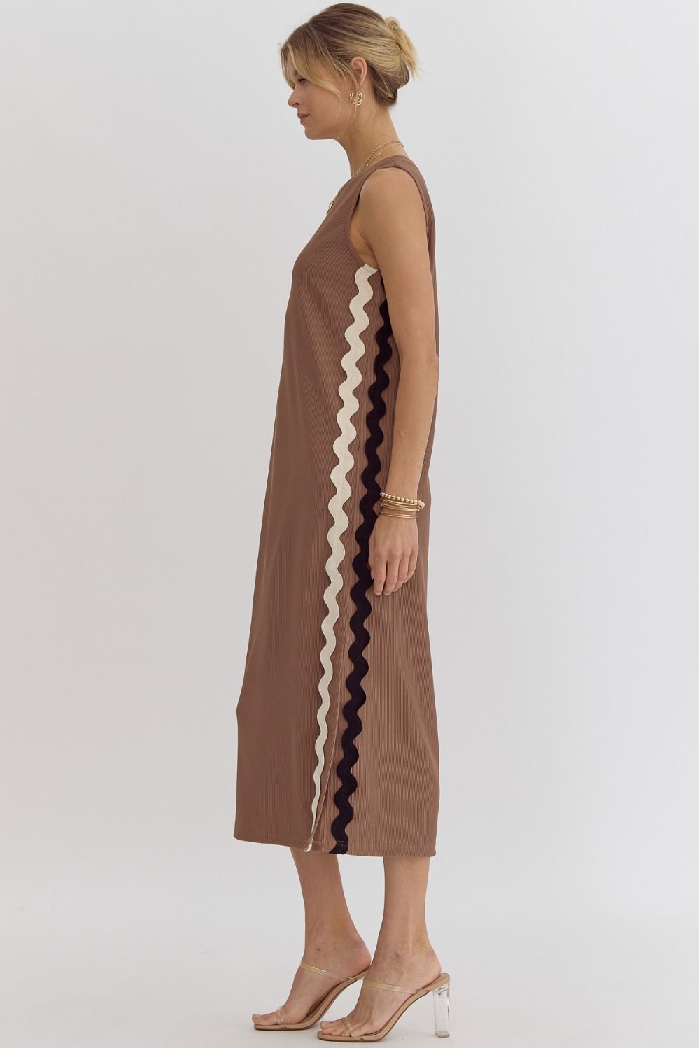 Ric Rac Trim Ribbed Midi Dress