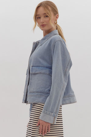 Denim Pocket Zip Up Jacket