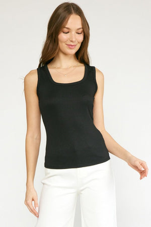 Ribbed Square Neck Tank Top