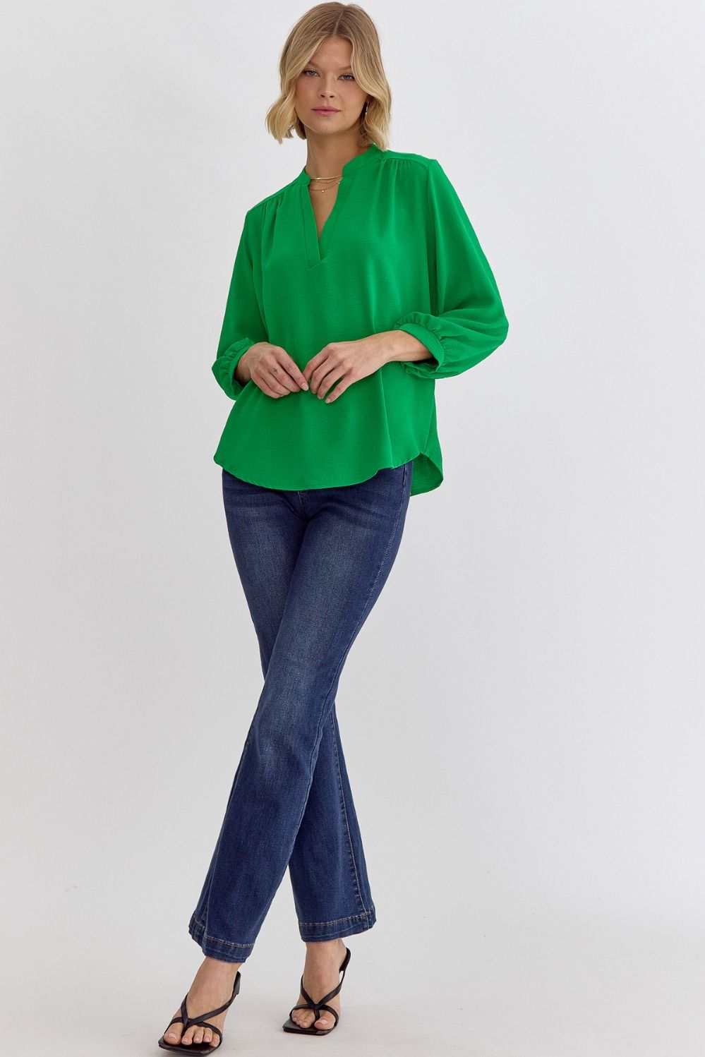 3/4 Sleeve Tab Collar Top