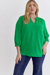 Plus 3/4 Sleeve Tab Collar Top