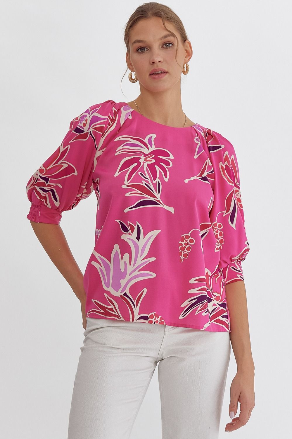 Half Sleeve Floral Woven Top