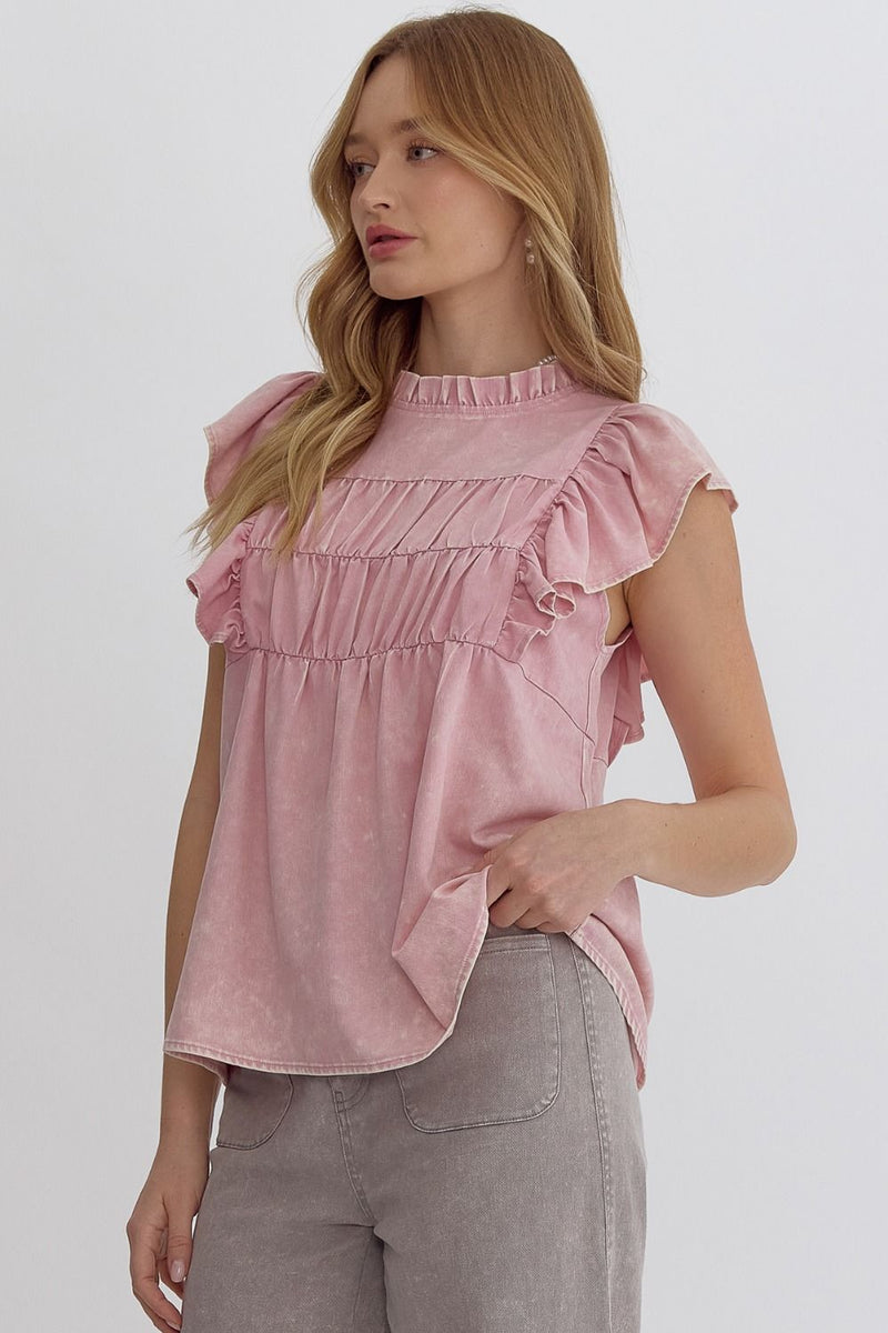 Ruched Ruffle Neck Top