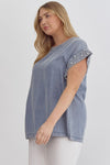 Plus Pearl Sleeve Denim Top