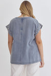 Plus Pearl Sleeve Denim Top