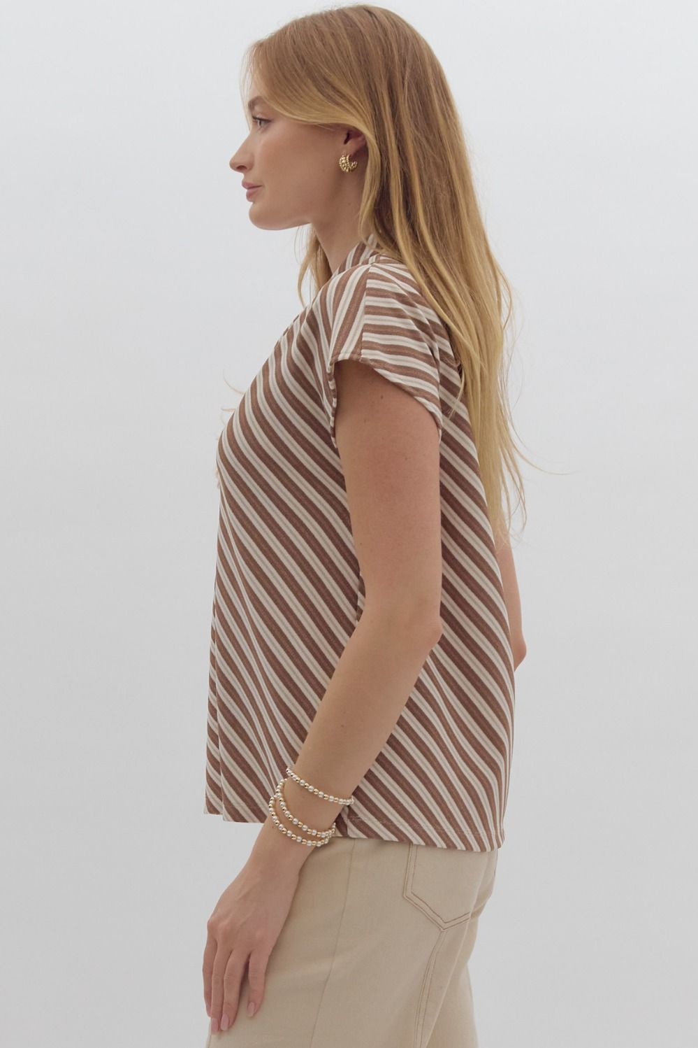 SS Stripe V Neck Top