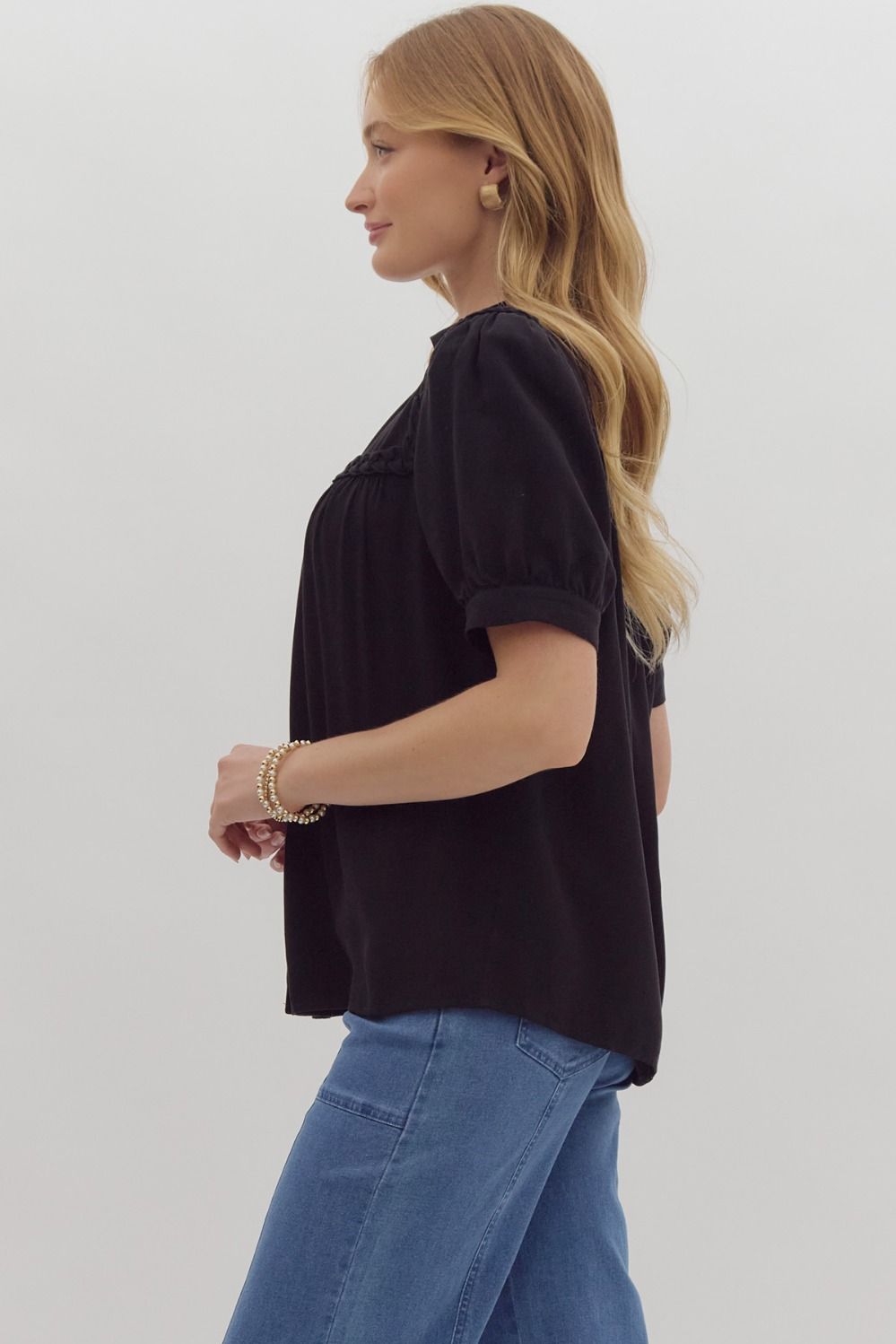 Braid Trim Button Down Collar Top