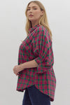 Plus Plaid SS Collar Top