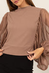 Sheer Sleeve Button Back Blouse