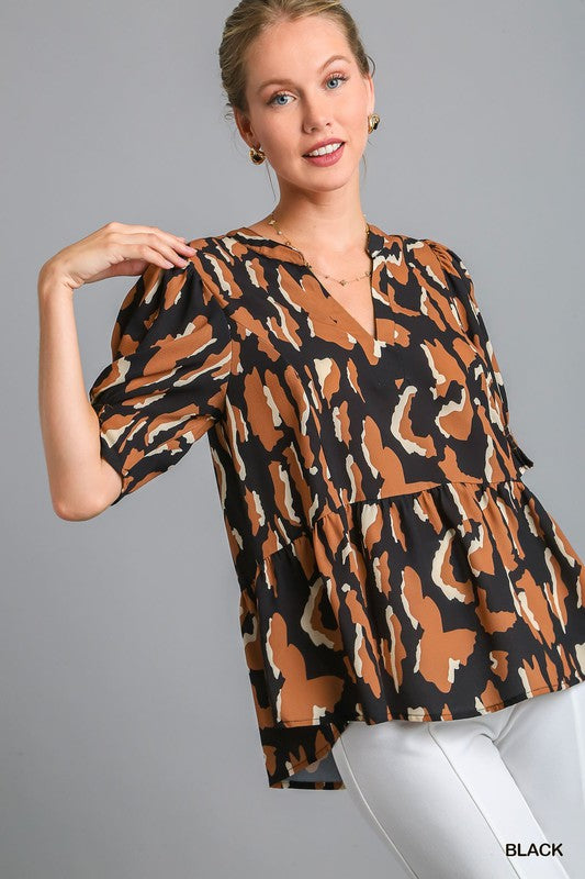 Abstract Print Peplum Top