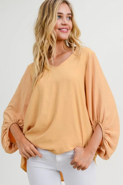 Drape Bubble Sleeve Solid Top