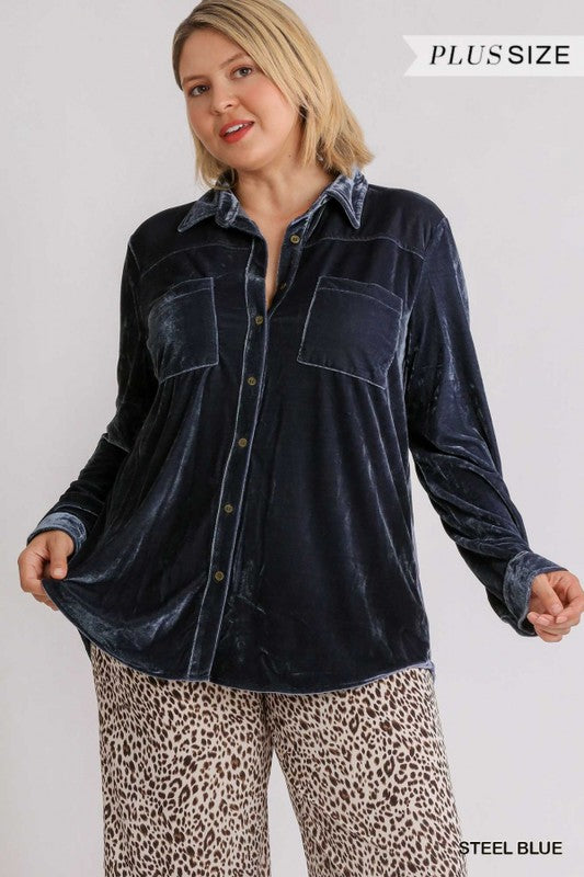 Plus Velvet Button Up Top