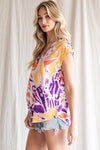 Cap Sleeve Abstract Print Top