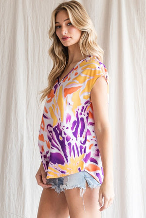 Cap Sleeve Abstract Print Top