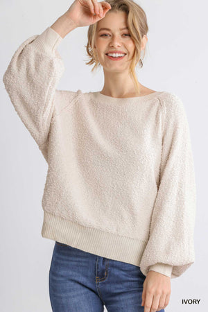 Puff Sleeve Textured Sweater Top