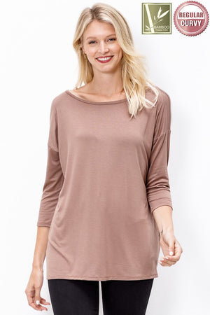 Drop Shoulder Loose Fit 3/4 Sleeve Top