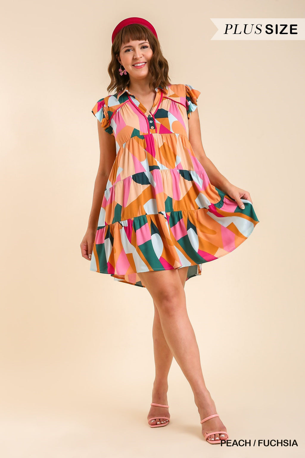 Plus Abstract Tier Mini Dress